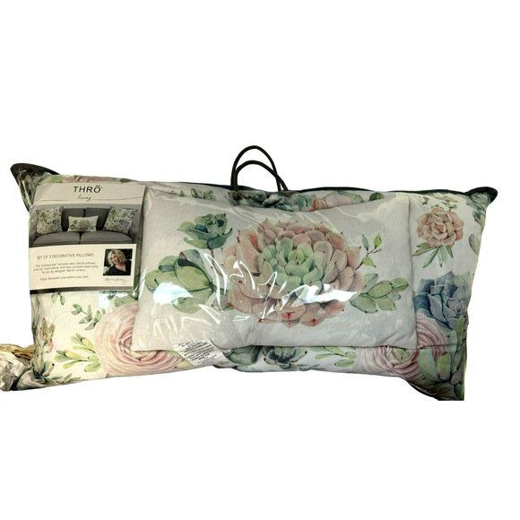 Thro By Marlo Lorenz Set Of 3 Decorative Pillows Floral Succulent Design Sofa - Picture 1 of 8